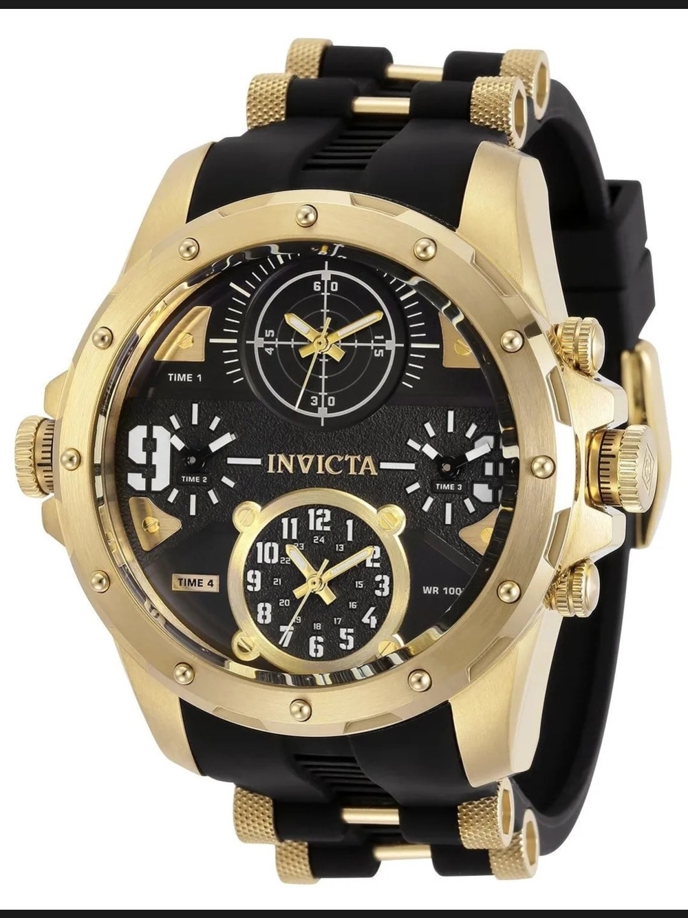 Invicta Gold Tone Black Dial Multi-Timezone Watch